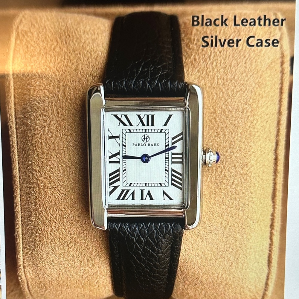 Women’s Pablo Raez Black Leather Watch with Silver Case